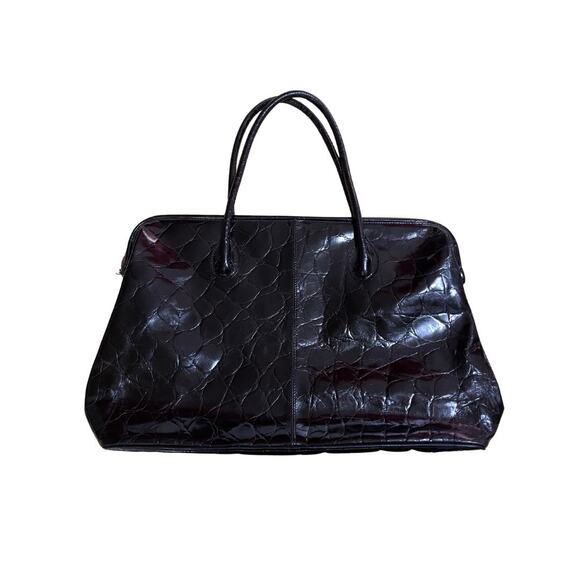 Furla Black Leather Satchel Bag Double Shoulder Straps Made in Italy - Picture 1 of 5
